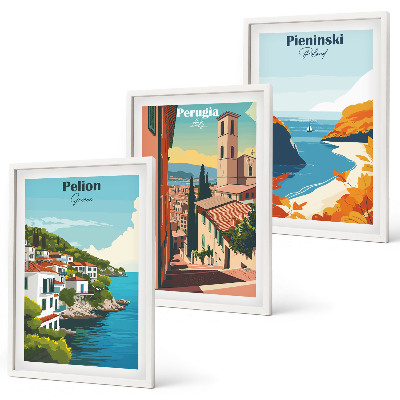 Set de 3 cuadros para salón Paisajes retro pintorescos