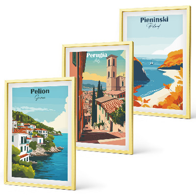 Set de 3 cuadros para salón Paisajes retro pintorescos