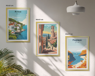 Set de 3 cuadros para salón Paisajes retro pintorescos