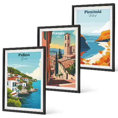 Set de 3 cuadros para salón Paisajes retro pintorescos