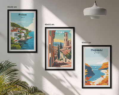 Set de 3 cuadros para salón Paisajes retro pintorescos