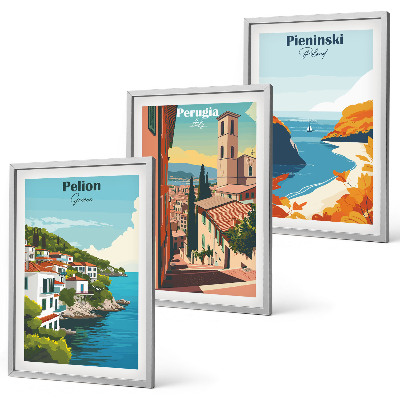 Set de 3 cuadros para salón Paisajes retro pintorescos