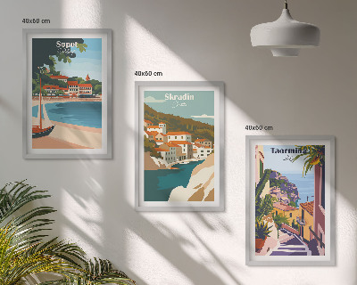 Juego de 3 cuadros Ilustraciones de pueblos costeros