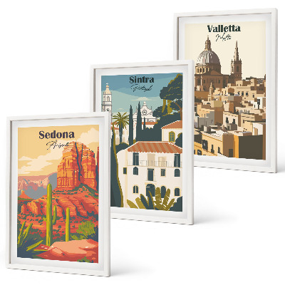 Set de 3 cuadros para salón Vistas Sedona Sintra La Valeta retro