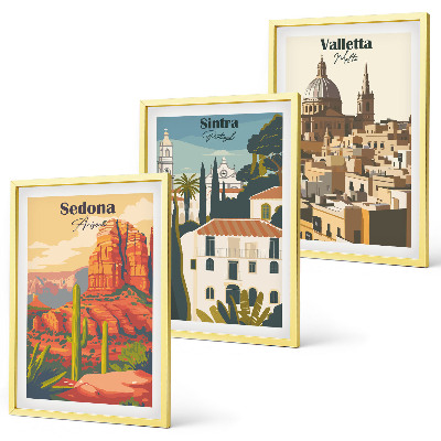 Set de 3 cuadros para salón Vistas Sedona Sintra La Valeta retro