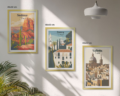 Set de 3 cuadros para salón Vistas Sedona Sintra La Valeta retro