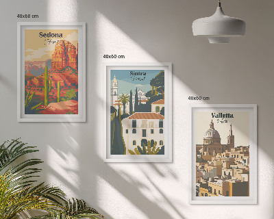 Set de 3 cuadros para salón Vistas Sedona Sintra La Valeta retro