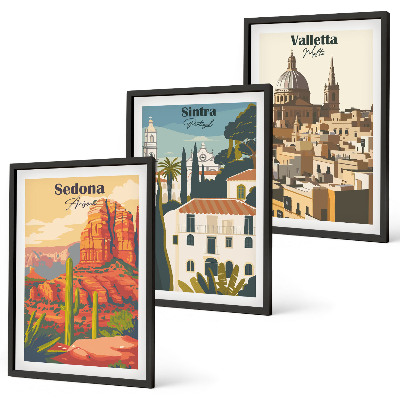 Set de 3 cuadros para salón Vistas Sedona Sintra La Valeta retro