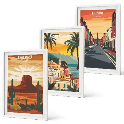 Juego de 3 cuadros decorativos con paisajes naturales y urbanos
