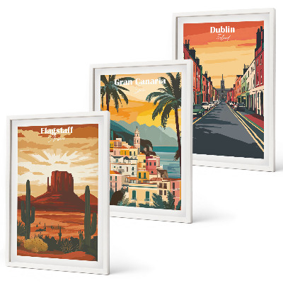Juego de 3 cuadros Paisajes de ciudades naturales