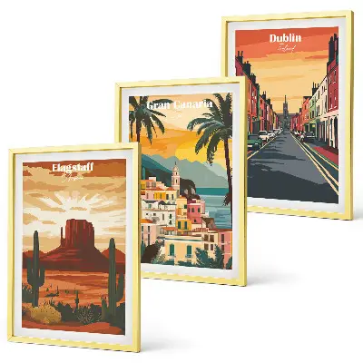 Juego de 3 cuadros decorativos con paisajes naturales y urbanos