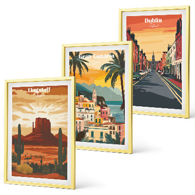 Juego de 3 cuadros Paisajes de ciudades naturales