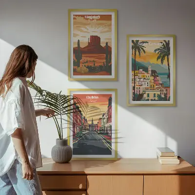 Juego de 3 cuadros decorativos con paisajes naturales y urbanos