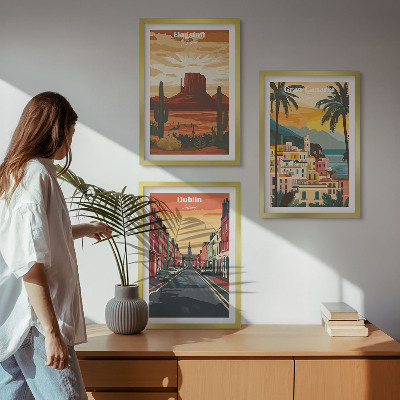 Juego de 3 cuadros Paisajes de ciudades naturales