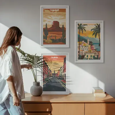 Juego de 3 cuadros decorativos con paisajes naturales y urbanos