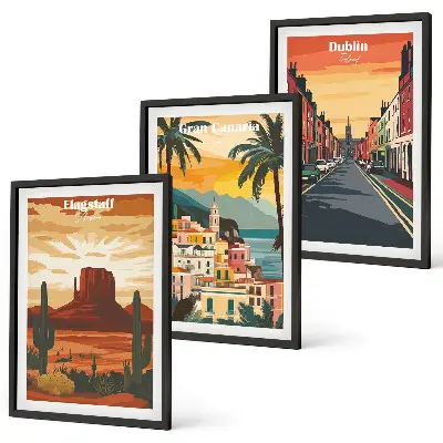 Juego de 3 cuadros decorativos con paisajes naturales y urbanos
