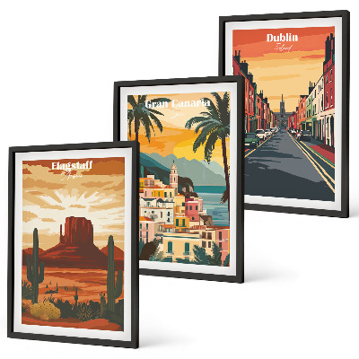 Juego de 3 cuadros Paisajes de ciudades naturales