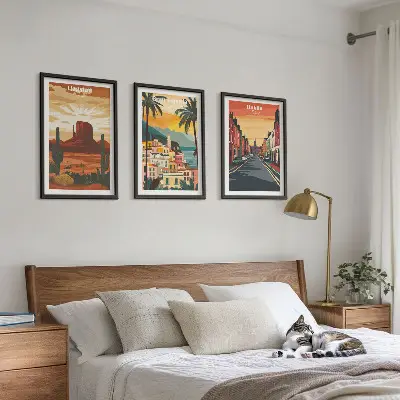 Juego de 3 cuadros decorativos con paisajes naturales y urbanos