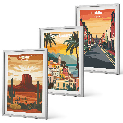 Juego de 3 cuadros Paisajes de ciudades naturales