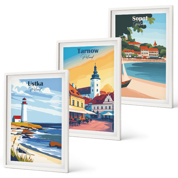 Set de 3 cuadros para salón Vistas a la ciudad Ustka Tarnów Sopot