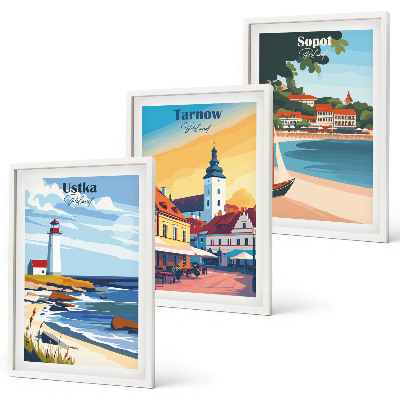 Set de 3 cuadros para salón Vistas a la ciudad Ustka Tarnów Sopot