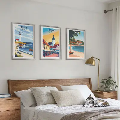 Set de 3 cuadros decorativos para salón con vistas a las ciudades de Ustka, Tarnów y Sopot