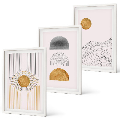 Set de 3 cuadros para salón Formas abstractas en tonos beige y gris.