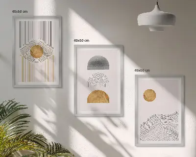 Set de 3 cuadros para salón con diseño de formas abstractas en tonos beige y gris