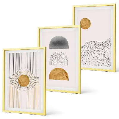 Set de 3 cuadros para salón con diseño de formas abstractas en tonos beige y gris