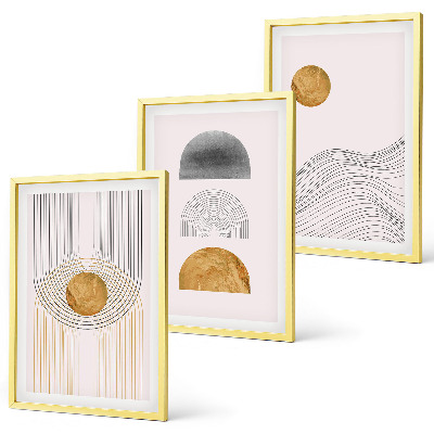 Set de 3 cuadros para salón Formas abstractas en tonos beige y gris.