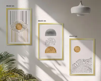 Set de 3 cuadros para salón con diseño de formas abstractas en tonos beige y gris