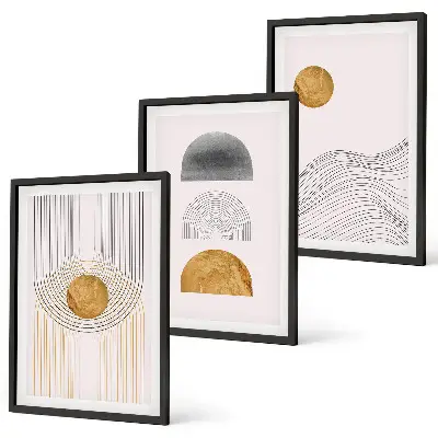 Set de 3 cuadros para salón con diseño de formas abstractas en tonos beige y gris