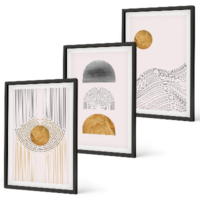 Set de 3 cuadros para salón Formas abstractas en tonos beige y gris.