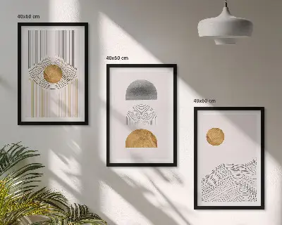 Set de 3 cuadros para salón con diseño de formas abstractas en tonos beige y gris
