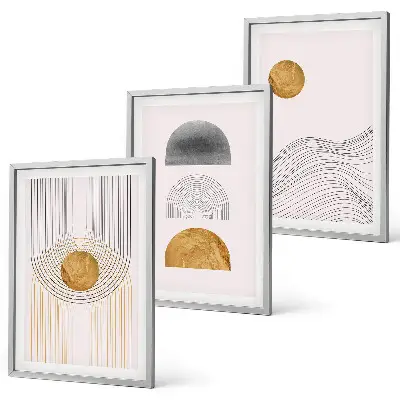 Set de 3 cuadros para salón con diseño de formas abstractas en tonos beige y gris