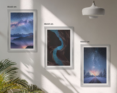 Juego de 3 cuadros Paisaje invernal de montañas con cielo nocturno