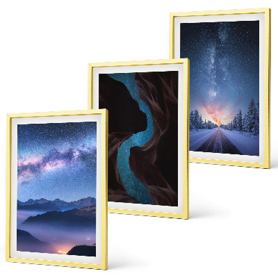 Juego de 3 cuadros Paisaje invernal de montañas con cielo nocturno