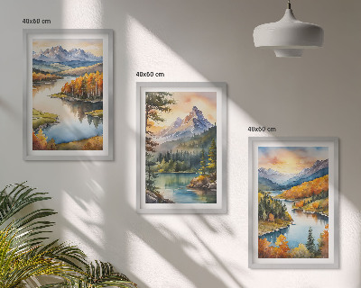 Set de 3 cuadros para salón Paisajes de montaña con un río
