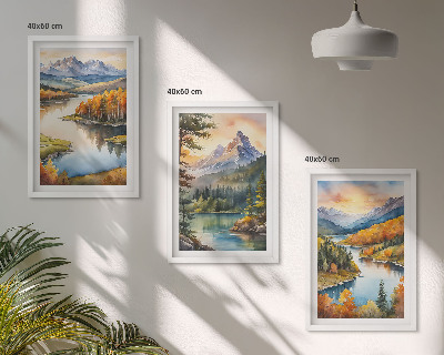 Set de 3 cuadros para salón Paisajes de montaña con un río