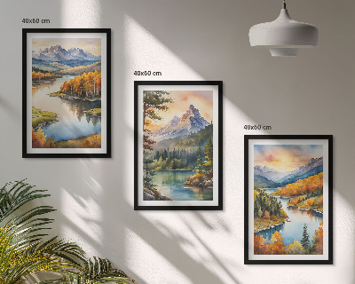 Set de 3 cuadros para salón Paisajes de montaña con un río