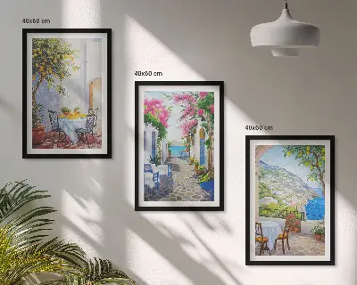 Juego de 3 cuadros con diseño de calles encantadoras, plantas y mar
