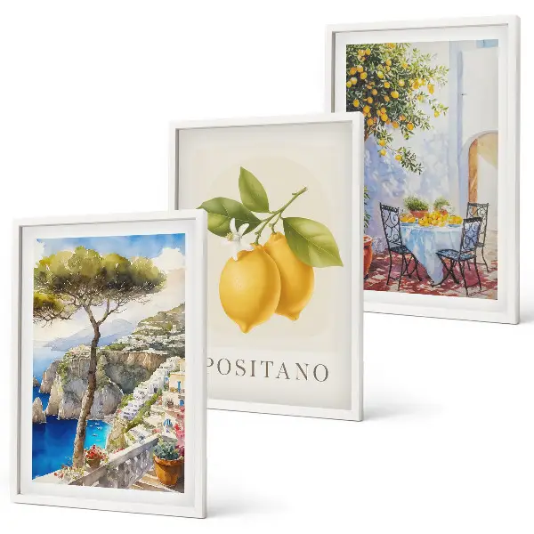 Set de 3 cuadros de Vistas de Positano con limones decoración para salón