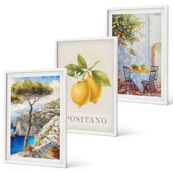 Set de 3 cuadros para salón Vistas de Positano con limones