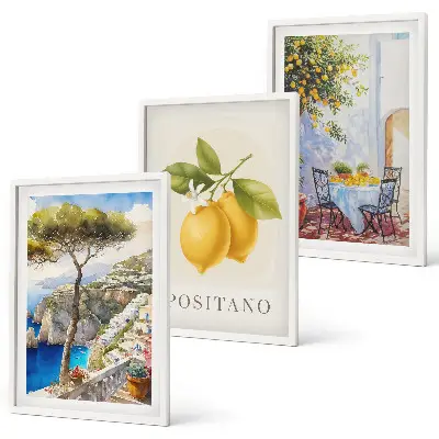 Set de 3 cuadros de Vistas de Positano con limones decoración para salón