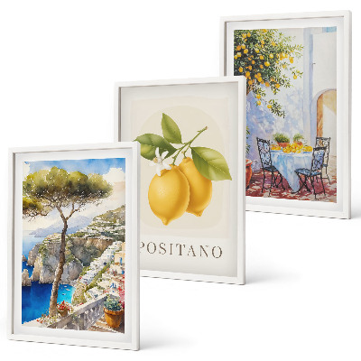 Set de 3 cuadros para salón Vistas de Positano con limones