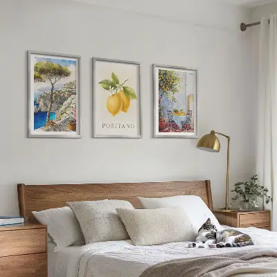 Set de 3 cuadros de Vistas de Positano con limones decoración para salón