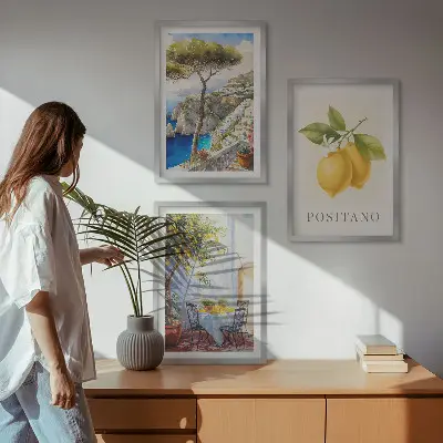 Set de 3 cuadros de Vistas de Positano con limones decoración para salón
