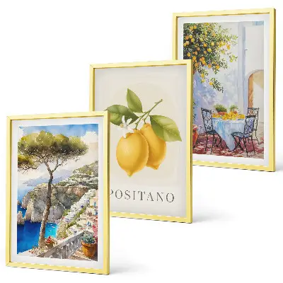 Set de 3 cuadros de Vistas de Positano con limones decoración para salón