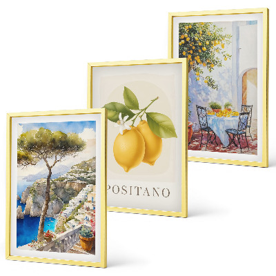 Set de 3 cuadros para salón Vistas de Positano con limones