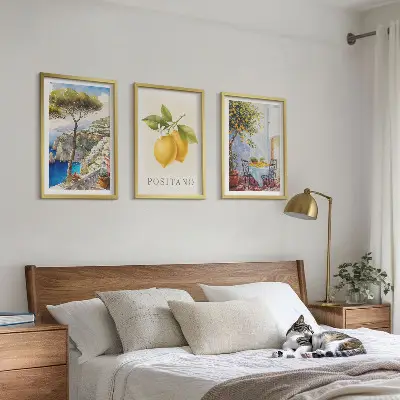 Set de 3 cuadros de Vistas de Positano con limones decoración para salón